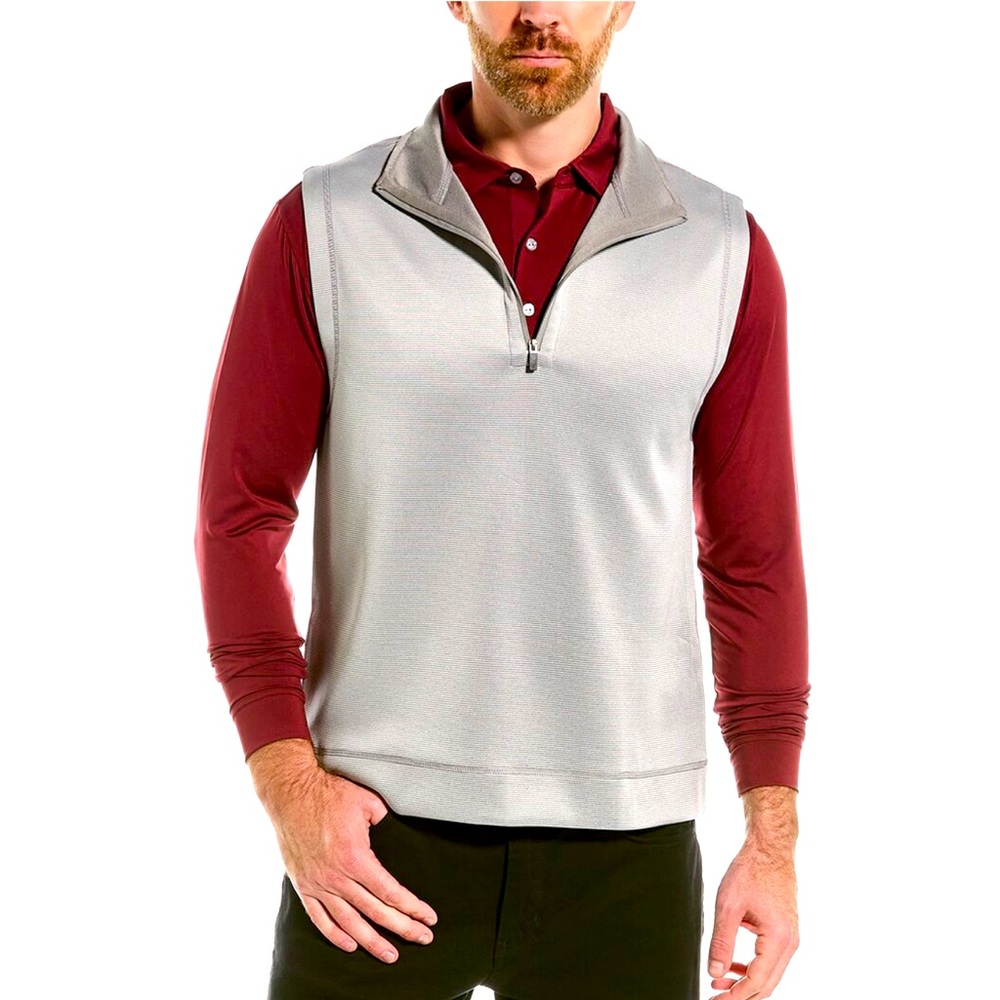 HICKEY FREEMAN Performance 1/4-zip Vest Micro Stripe Mock Neck In Grey size M
